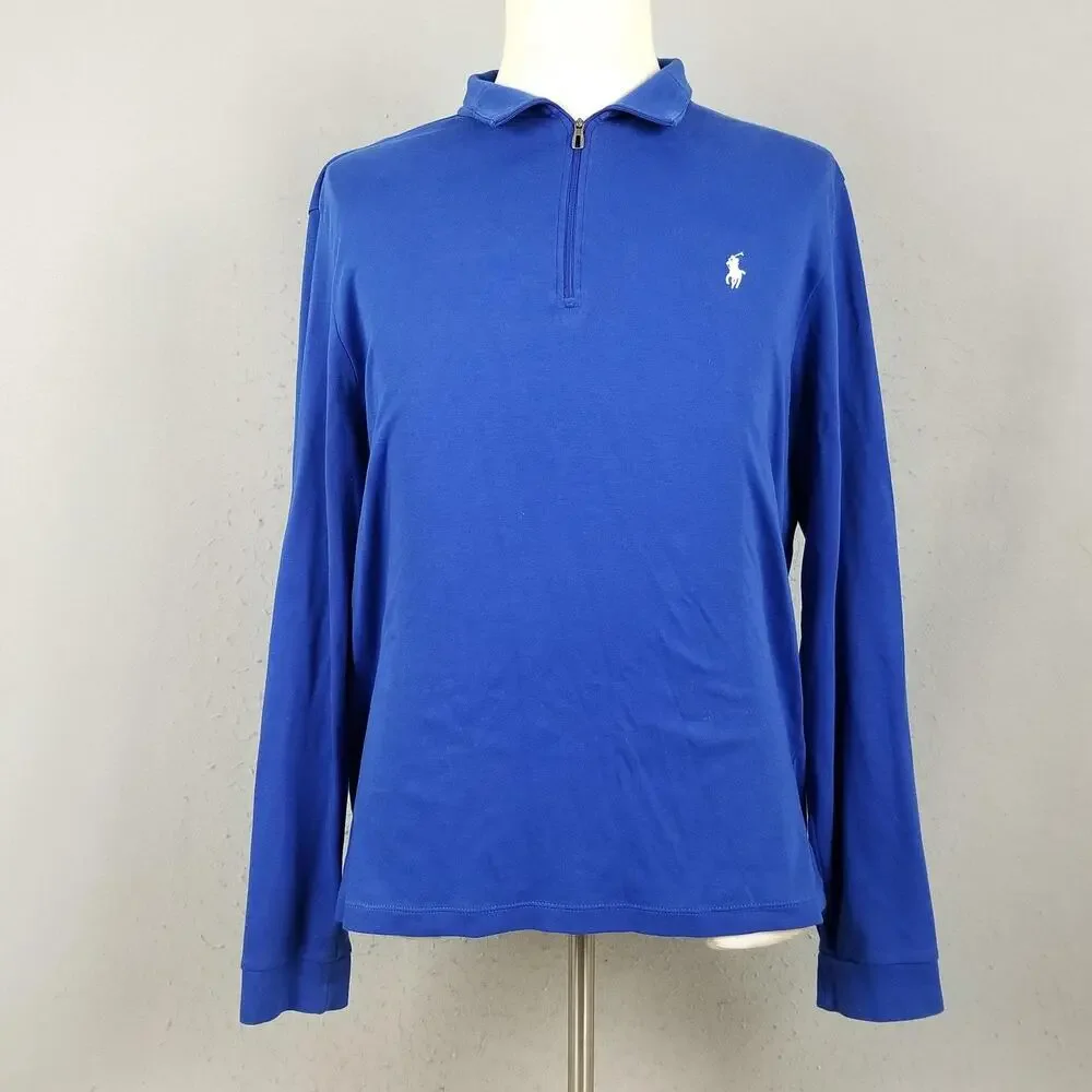 Polo Ralph Lauren Shirt Mens Large Blue Quarter Zip Pima Cotton Long Sleeve